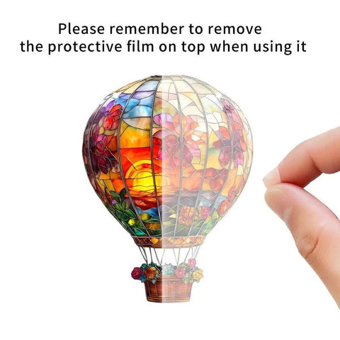 Hand holding acrylic with Chill Out Hot Air Balloon Sunlight Catcher Made From Clear Acrylic With Rope Hanging Decor