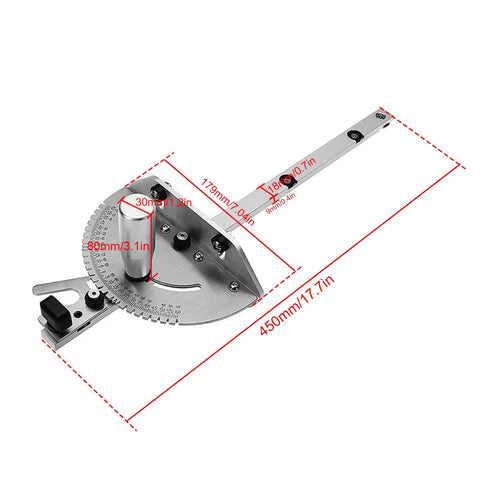 Heavy Duty Aluminum Miter Gauge With Quick Gliding Push Handle And Twenty Seven Degree Angle Stops, precise measurements for setup.