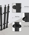 Heavy Duty Square Glass Railing Post In Sleek Black Finish Built Like A Tank Using Rust Resistant Stainless Steel corner and mid posts.