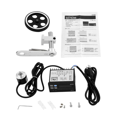 Heavy Duty Digital Length Counter Wheel Meter With Dual Relay Outputs And Three Programmable Modes For Dead On Tracking In Feet Or Meters components including display, pulley, and wiring.