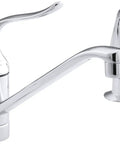 Coralais Two-Hole Kitchen Faucet With An Eight And A Half Inch Spout, Polished Chrome Finish, Matching Sidespray And Lever Handle