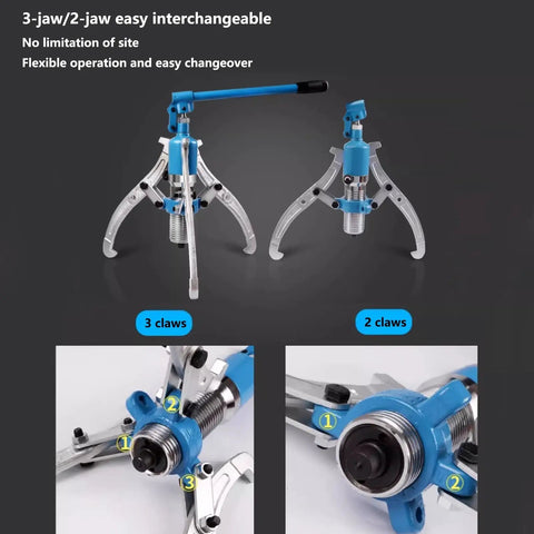 Garage Essential Heavy Duty Hydraulic Gear Puller And Bearing Separator Tool 66000 Lb 30 Ton Capacity with 3-jaw and 2-jaw configurations.