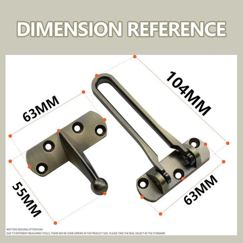 Heavy Duty Swing Bar Door Lock Keeps Your Front Door Locked Down Tight With Quick Peek Viewer Solid Zinc Alloy Build In Warm Antique Brass dimensions illustration