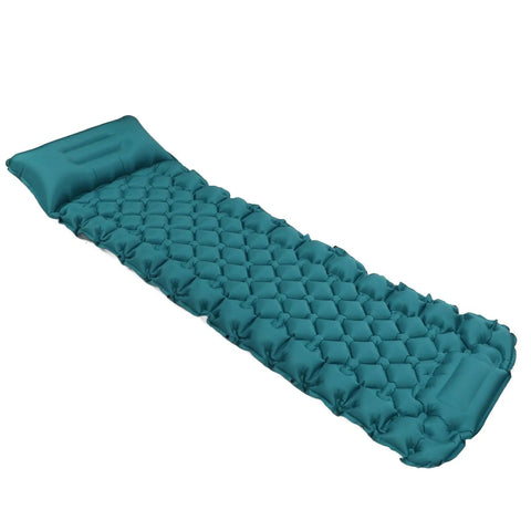 Fast Inflate Camping Mattress With Foot Pump On The Go Ergonomic Design And Neck Support Pillow Peacock Blue Nylon Quadrilateral Sleeping Pad Portable Outdoor Pad Durable And Puncture Resistant in teal