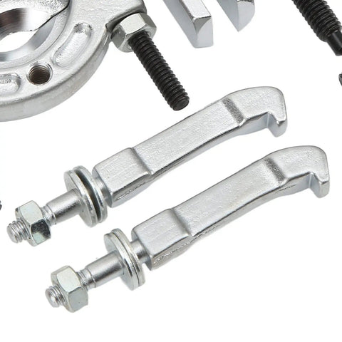 Components of 9 Piece Bearing Puller Set Handy Mini Bearing Separator And Splitter, showing metal arms and threaded rods.