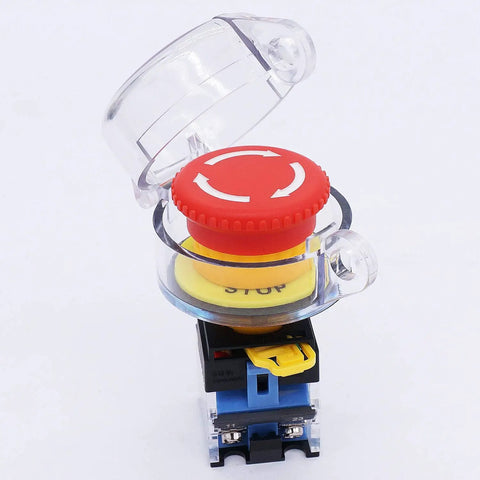 Emergency Stop Push Button Switch 22mm Panel Mount Red Mushroom Latching Action with protective cover