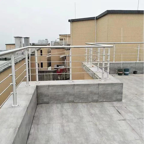 Heavy Duty 304 Stainless Steel Cable Railing Posts Built Tough Adjustable Deck Balusters Weather Ready Metal Railing System on rooftop.