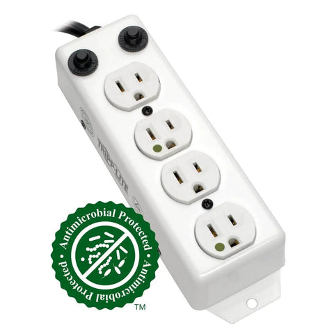Safe-IT Rugged Hospital-Grade Power Strip For Patient Care Areas UL 1363A Compliant with 4 outlets and antimicrobial protection.