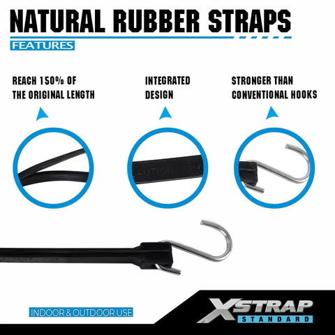 20 Pack Natural Rubber Tarp Bungee Straps with S Hooks, 100 Percent EPDM Tie Down Cords, feature illustration