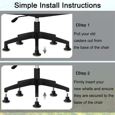 Simple install instructions for Straight Up Heavy Duty Low Profile Bell Glides For Office Chairs and Sitting Stations.