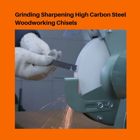 Grinding high carbon steel woodworking chisels with Top Shelf 8 Inch Bench Grinder Wheel With 80 Grit White Aluminum Oxide.