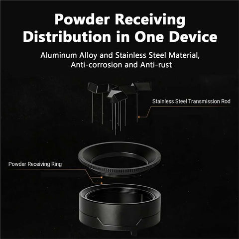 58mm Rotary Espresso WDT Tool Kit With Stainless Steel Powder Distributor and Clump Busting Stirrer components showing alloy and stainless steel parts