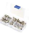 Grease Fittings Kit With 60 Metal Zerks For Spokes And Spoke Nipples in plastic case, assorted straight, 90° and 45° angles visible