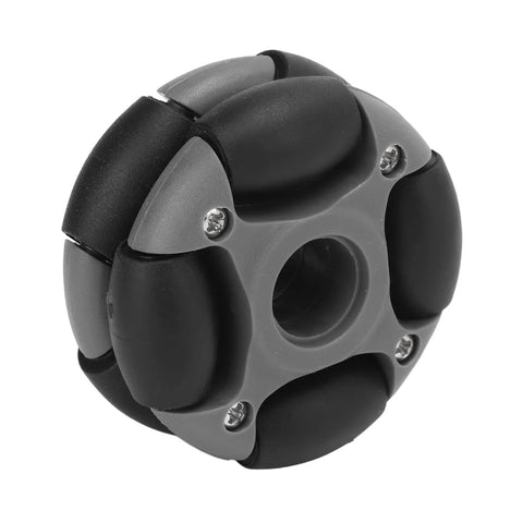 Omni-directional 48mm nylon wheel with TPR rollers, gray hub, front view.
