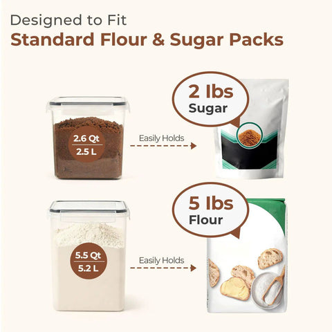 Flour And Sugar Storage Containers Set Of 3 Large Airtight Plastic Canisters With Lids 5.5 Qt Flour Jar And 2.6 Qt Sugar Jars Pantry Organizer