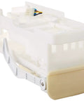 Genuine OEM Freezer Ice Maker Assembly White for Refrigerators, angled side view showing installation connectors and ice tray