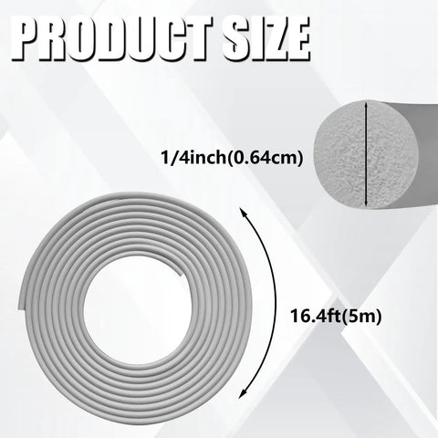 Built Tough Backer Rod Epdm Rubber Foam Caulk Saver 1/4 Inch Diameter By 16 4 Feet Grey tape displayed with dimensions.