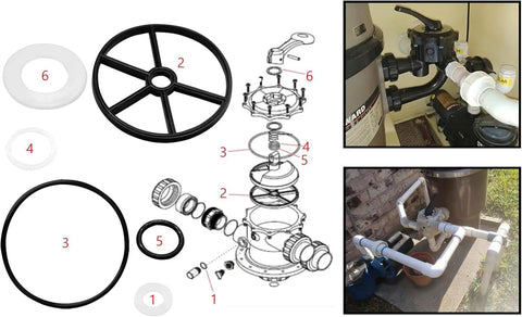 DIY Friendly Easy Install Pool Pump Seal Kit With Spider Gasket And O Ring Set SP0710 SPX0710CA Diverter Valve Vari Flo XL Valve Compatible With Hayward Sand Filter Replacement Parts with install diagram and parts