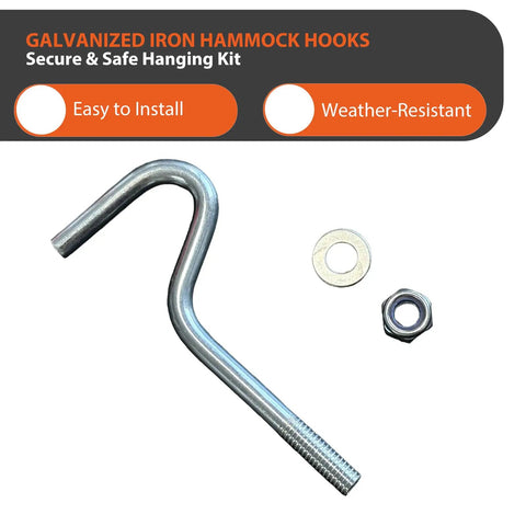 Heavy Duty Hammock Hooks Replacement Set For Double Hammock With Stand Galvanized Steel 0.3 Inch Diameter By 4.25 Inch Length Each Hook Supports 450 Lbs 2 Pack Easy Install Fits Poles 1.5 To 2 Inch Diameter.