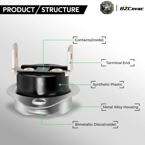 High Temperature RV Furnace Limit Switch With 190 Fahrenheit Safety Cutoff components labeled with structure details