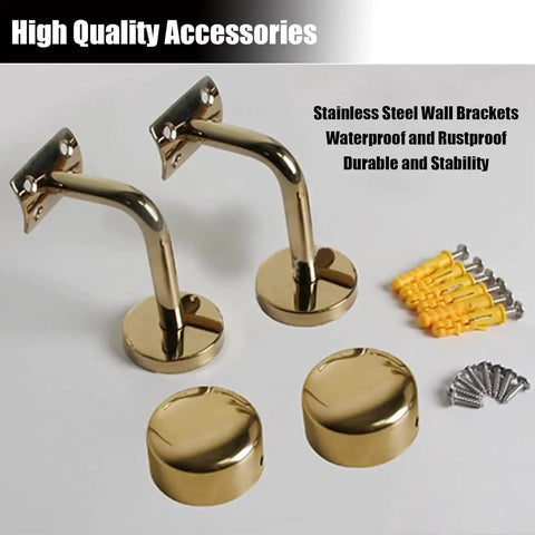 Badass Clear Acrylic Stair Handrail With Heavy Duty Gold Brackets and Custom Cut Sizes wall brackets and accessories set.