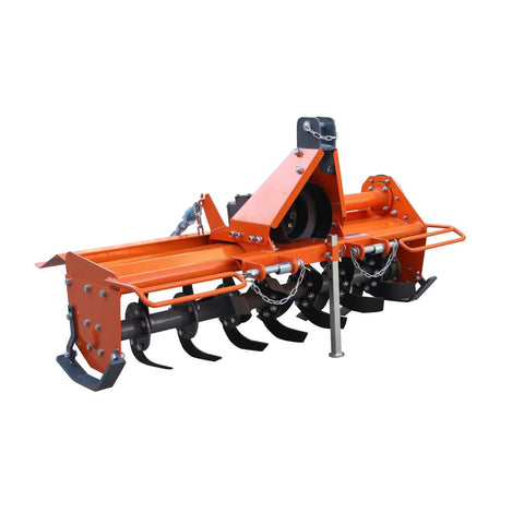 49 Inch 3 Point Rotary Tiller Attachment For Cat 1 Tractors 20 To 30 HP PTO Compatible Lightweight Cultivator Orange Finish
