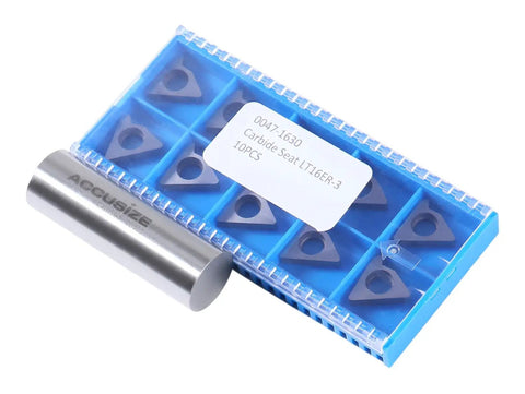 LT16ER 3 Carbide Shims For Indexable External Threading Holders in blue plastic case with 10 triangular inserts