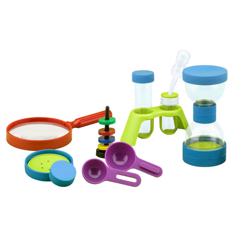 Kids First Science Lab Kit For Preschoolers Ages 3 And Up With 24 Durable Colorful Plastic Tools For Kid Friendly Hands On STEM Learning And Beginner Experiments At Home shown with colorful tools
