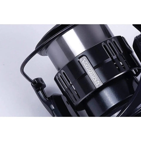 Close-up of the 4000XG reel with Interchangeable Handle For Fishing Reel With Metal Chainring Black 4000XG Series No Fuss Upgrade.