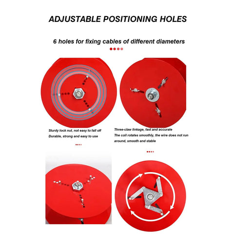 Adjustable positioning holes on Built Tough Folding Cable Rack With Single Axis Wire Dispenser for multiple spool storage.