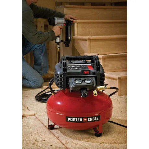 Oil Free 6 Gallon Pancake Air Compressor With 150 Psi Max, Portable And Easy To Move, 2.6 CFM At 90 Psi, Made In USA in workshop