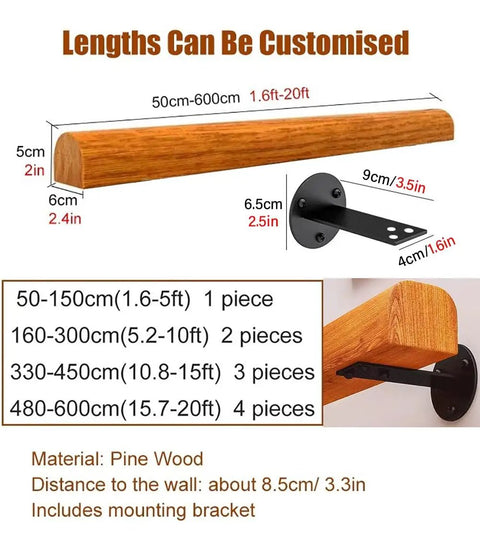 Adjustable Stainless Steel Railing Posts And Black Powder Coated Deck Railing Kit For Indoor Stairs Outdoor Porch Steps Floor Mount Baluster System showing dimensions and pine wood material.