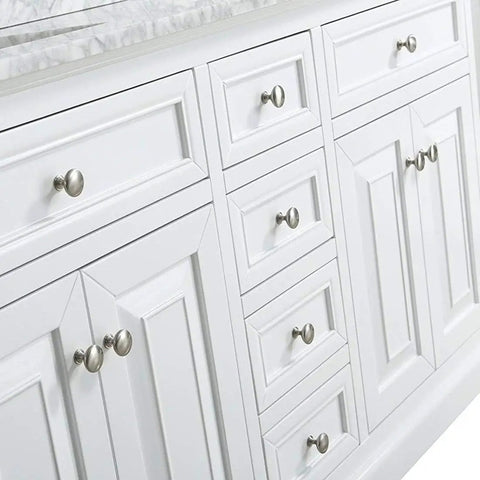 Five Pack Round Cabinet Knobs In Brushed Nickel Satin Finish, Solid Zinc Alloy Construction on white kitchen cabinetry