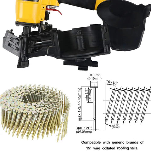 15 Degree Roofing Nailer For Pros And DIYers, Three Quarters Inch To One And Three Quarters Inch Wire Collated Nails, diagram detail