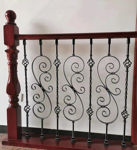 Top Shelf Kick Ass Wrought Iron Railing Posts And Diy Staircase Balusters For Outdoor Deck Porch Backyard With Rust Proof Paint And 37 Inch Heavy Duty Metal Banister Spindles decorative wrought iron rail with red wooden post