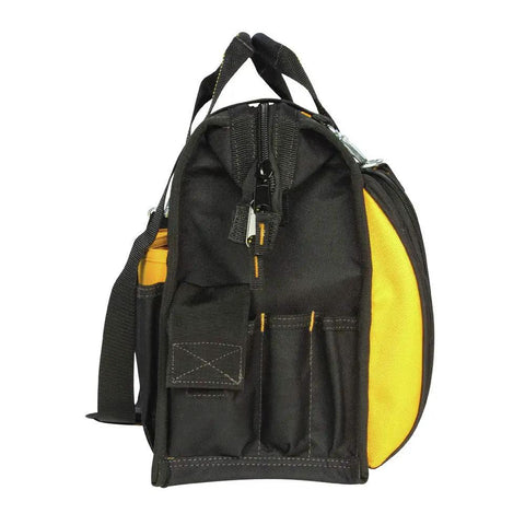 Side view of Lighted Technician's Tool Backpack With 41 Pockets And Adjustable LED Light, Durable Work Bag For Pros.