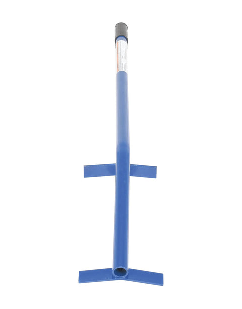 Heavy Duty Steel Manual Drum Upender With Long 41 Inch Handle for Tipping Horizontal Barrels Smoothly, top view showing grip and wide plate.
