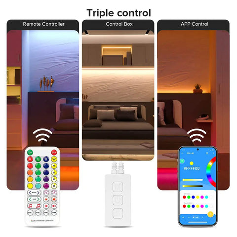 Triple control of RGBW Bluetooth LED Strip Lights With App Control, 65.6ft Color Changing Tape Featuring RGB And Pure White 2700K-7000K