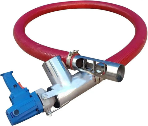 Heavy Duty Grain Suction Pump For Home Use With High Suction Power, Flexible Hose And Quick-Detach Design, shown with red hose.