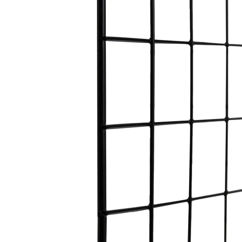 Close-up of the black steel grid panel from the Six Cube Wire Grid Shelf With Stackable Metal Storage Rack.