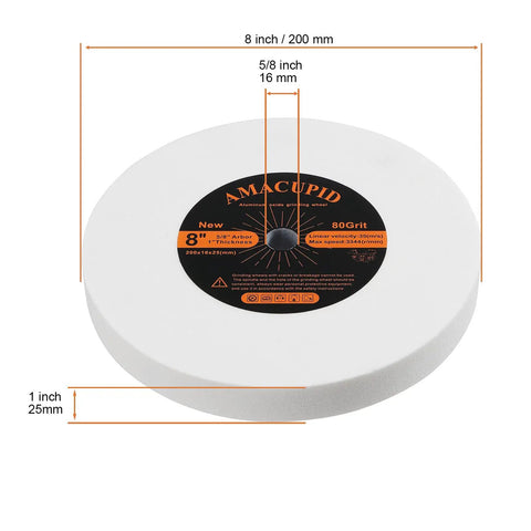 Top Shelf 8 Inch Bench Grinder Wheel With 80 Grit White Aluminum Oxide, 8 inch diameter for grinding hard steel tools.