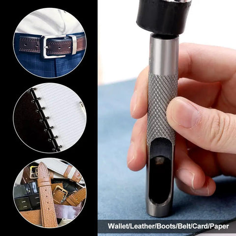 15 Piece Leather Hole Punch Set Round Hollow Punch Kit for belts, crafting, durable carbon steel tool in use