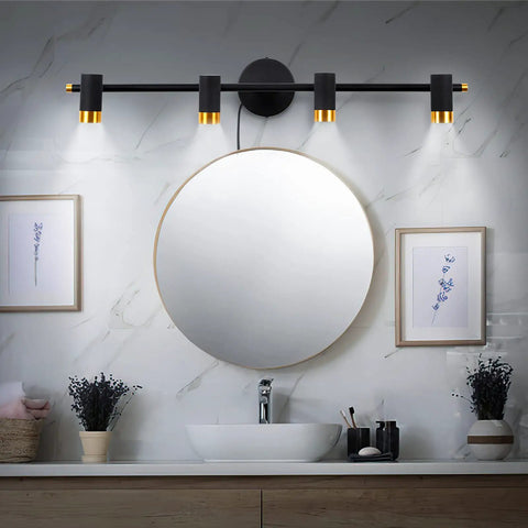 Dope Four Light Black Vanity Lights Over Mirror With Plug In Cord Sleek Industrial Wall Sconce For Bathroom And Kitchen Island