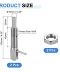 Built Like A Tank Heavy Duty Two Pack Retractable Indexing Plunger Pins M16 size chart and hex nut illustration.