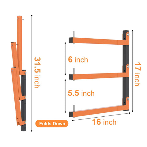 Heavy Duty Wall Mount Lumber Rack With Nine Level System Holds 1080 Lb For Garage Wood Storage Six Pack dimensions 31.5 inch height