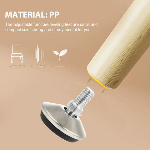 Adjustable Swivel Furniture Levelers, Heavy Duty Table And Chair Legs Feet, Stainless Steel And PP Material, 10 Pack, Easy To Level, Anti-Wobble Home And Workshop Furniture Feet For Sofas Desks And Cabinets.