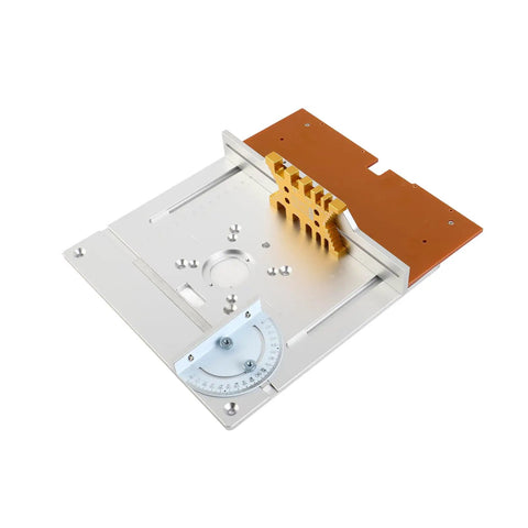 Rock Solid Aluminum Router Table Insert Plate Set Heavy Duty Guide Template with angle gauge for accurate wood milling.
