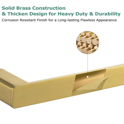 Close-up of solid brass construction highlighting durability and corrosion resistance in brass bathroom hardware set brushed gold