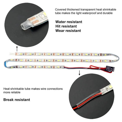 Waterproof LED Light Strips For RC Cars Trucks Planes Boats And Drones Dual Pack With Y Cable Heat Shrink Tubing For Durability