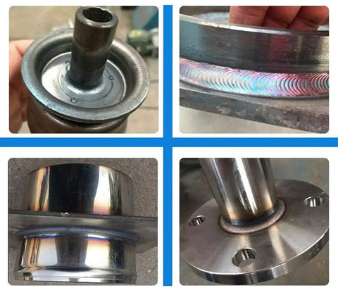 Welded metal joints showcased with precision detailing on joints and flanges for Rock Solid 90 Degree Welding Rotary Table.